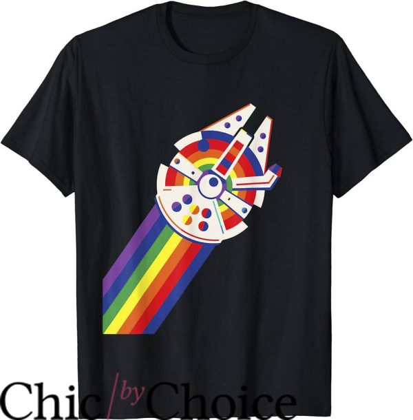 Women Pride T-Shirt Star Wars Rainbow Millennium Falcon