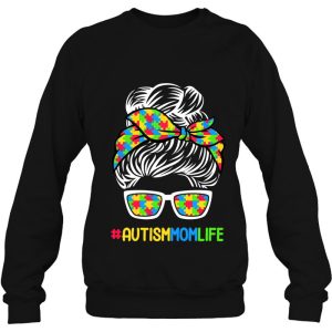 Womens Autism Mom Life Awareness Messy Bun Puzzle Piece Mama Mother 4