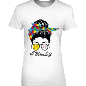 Womens Autism Mom Life Softball Baseball Mother’s Day Messy Bun