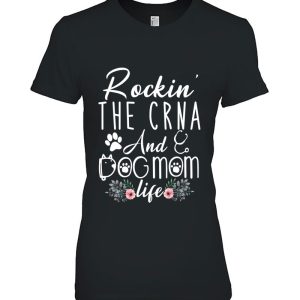Womens Rockin’ The Crna And Dog Mom Life Funny Crna Gifts V-Neck