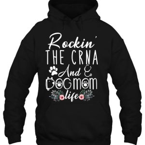 Womens Rockin The Crna And Dog Mom Life Funny Crna Gifts V Neck 3