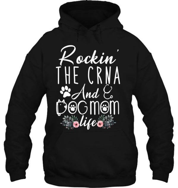 Womens Rockin’ The Crna And Dog Mom Life Funny Crna Gifts V-Neck