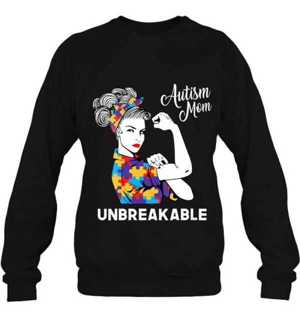 Womens Unbreakable Autism Mom Messy Bun Autism Awareness Day Women V-Neck