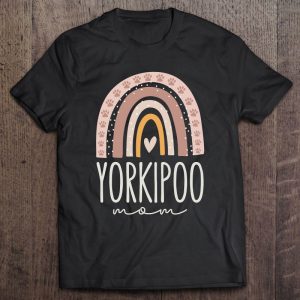 Yorkipoo Mom Shirt Cute Rainbow Paw Dog Mom