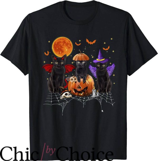 Black Cat T-Shirt Black Cat Sitting On Pumpkin