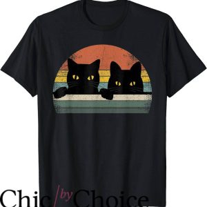 Black Cat T-Shirt Black Cat Vintage Retro Style