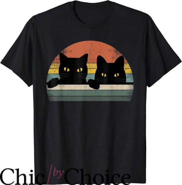 Black Cat T-Shirt Black Cat Vintage Retro Style