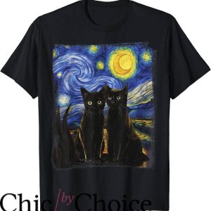 Black Cat T-Shirt Starry Night Vincent Van Gogh