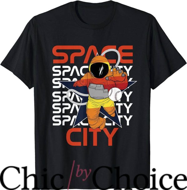 H Town T-Shirt Space City Vintage Baseball Astronaut T-Shirt