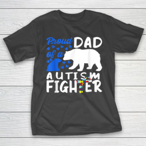 Proud Dad Of A Autism Fighter Awareness Puzzle Piece Ribbon T-Shirt