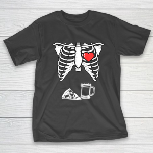 Skeleton Pregnancy Pizza Beer Xray Funny Halloween Soon Dad T-Shirt