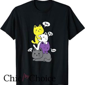 They Them T Shirt Meow Cute Non-Binary Flag Kawaii