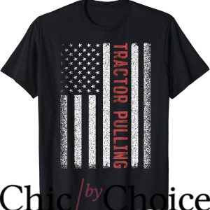 Tractor Pulling T-Shirt American Flag 4th July Cool Novelty