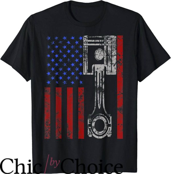 Vintage Tool T-Shirt American Flag Piston