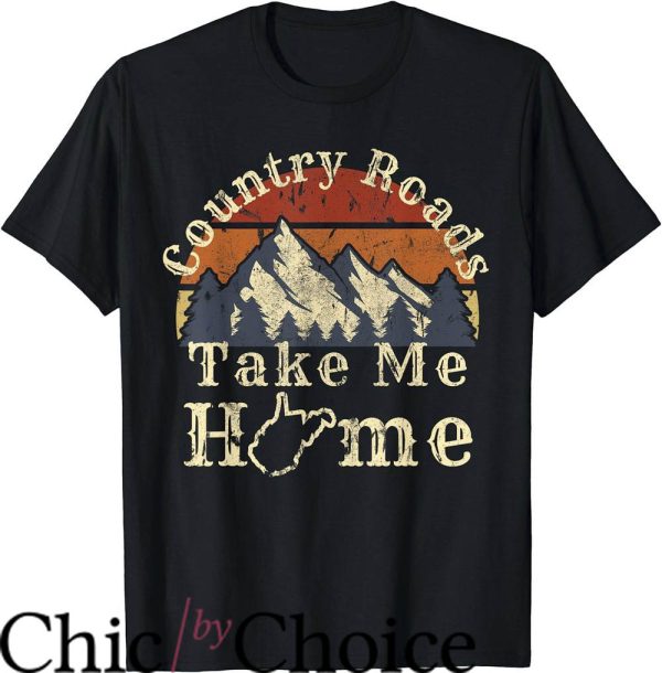 West Virginia T-Shirt Country Roads Take Me Home Map Mountains