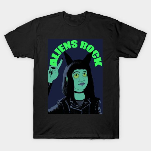 Aliens rock girl artwork Halloween T-shirt