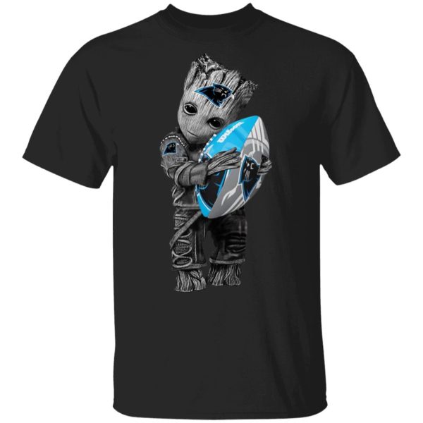 Baby Groot Hugging Carolina Panthers T-Shirts