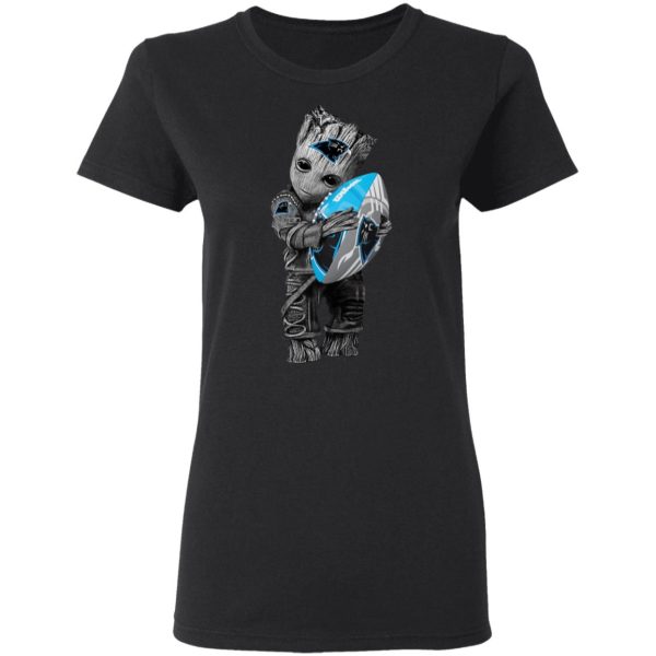 Baby Groot Hugging Carolina Panthers T-Shirts