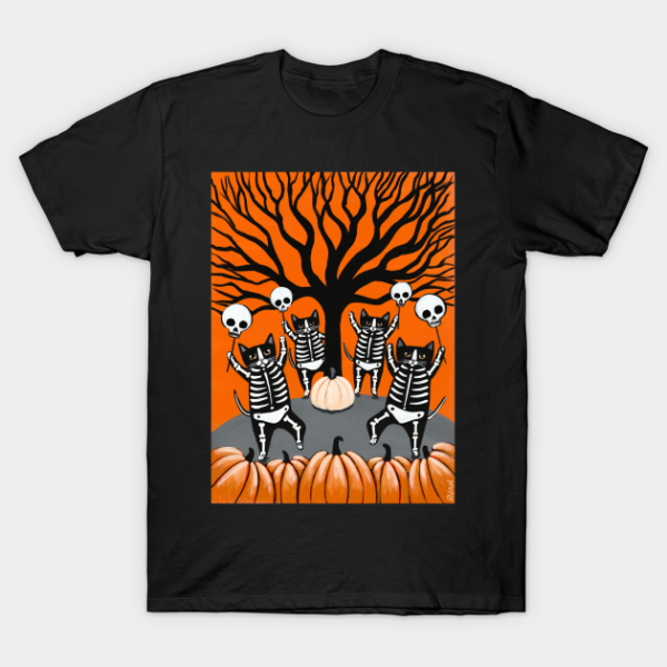 Cat Skeleton The Celebration Of Halloween T-shirt