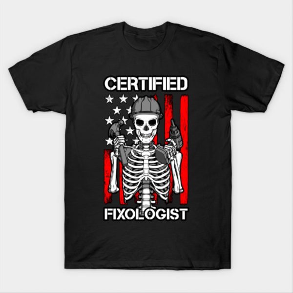 Certified Fixologist Gothic Skeleton USA Flag Carpenter T-Shirt