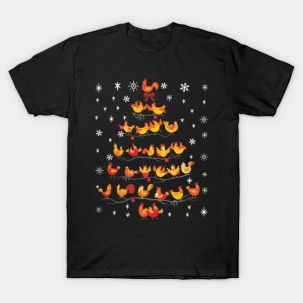 Chickens Christmas tree funny Merry Christmas 2022 T-shirt