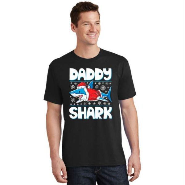 Daddy Sharkmas Shark Santa Hat Christmas Lights T-Shirt – The Best Shirts For Dads In 2023 – Cool T-shirts