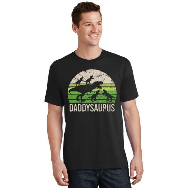 Daddysaurus With 4 Children – Father Son Dinosaur Shirt – The Best Shirts For Dads In 2023 – Cool T-shirts