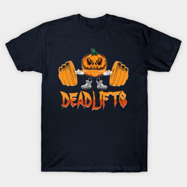 Deadlifts Weightlifting Pumpkin Gym Workout Halloween T-shirt