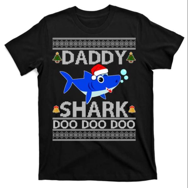 Festive Daddy Shark Ugly Christmas T-Shirt – The Best Shirts For Dads In 2023 – Cool T-shirts