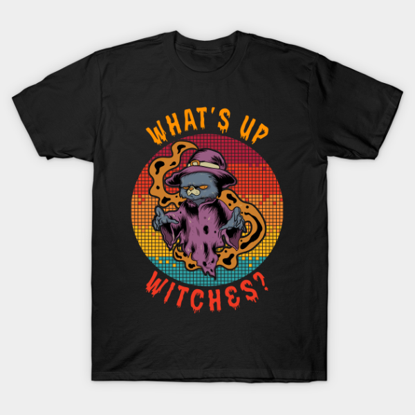 Funny Halloween What’s Up Witches Cat T-Shirt