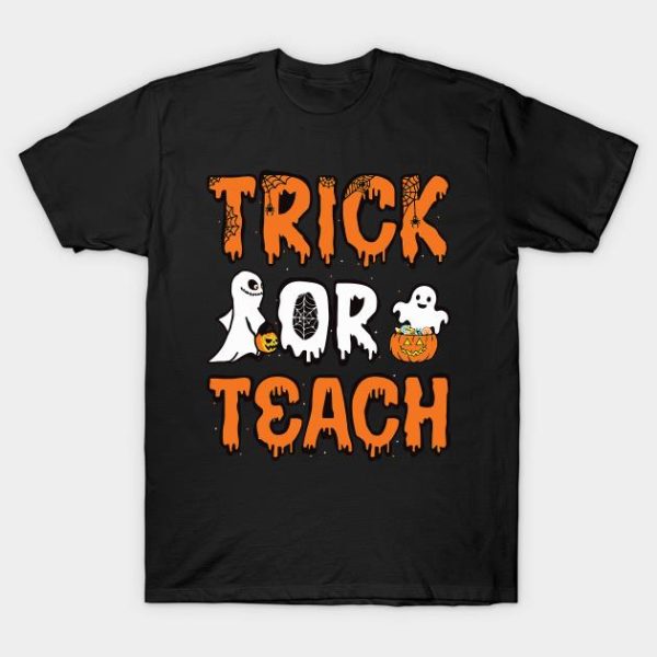 Ghost and pumpkin trick or teach t-shirt