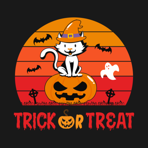 Halloween Cat Witch Trick Or Treat Vintage T-Shirt