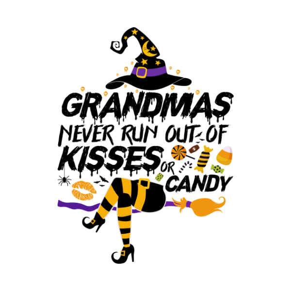 Halloween Witches Grandmas never run out of kisses or candy t-shirt