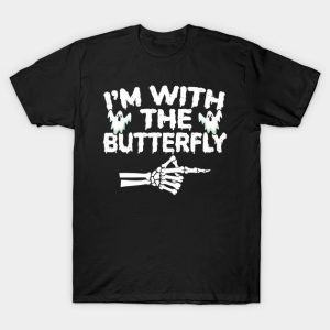 Halloween skeleton I’m with the butterfly t-shirt Halloween skeleton I’m with the butterfly t-shirt