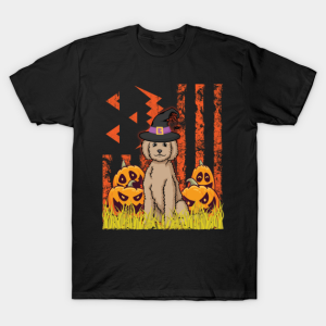 Happy Halloween US Flag Labradordoodle Dog witch pumpkins T shirt 1