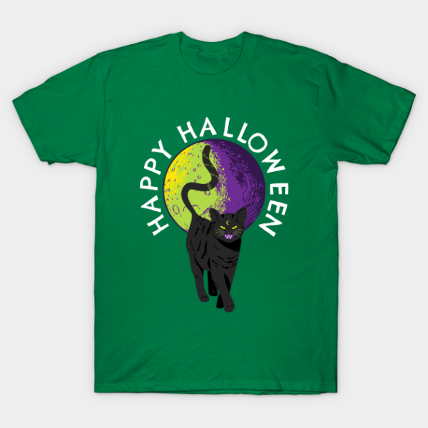 Happy Halloween Witches Black Cat Full Moon T-shirt