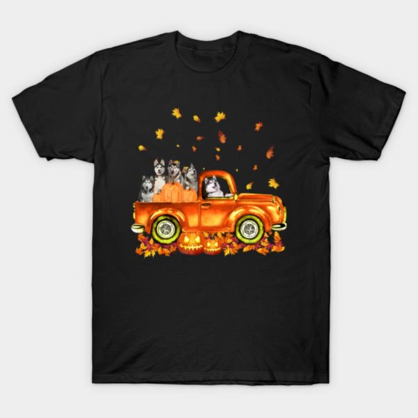 Husky Pumpkin Car Autumne Halloween T-Shirt