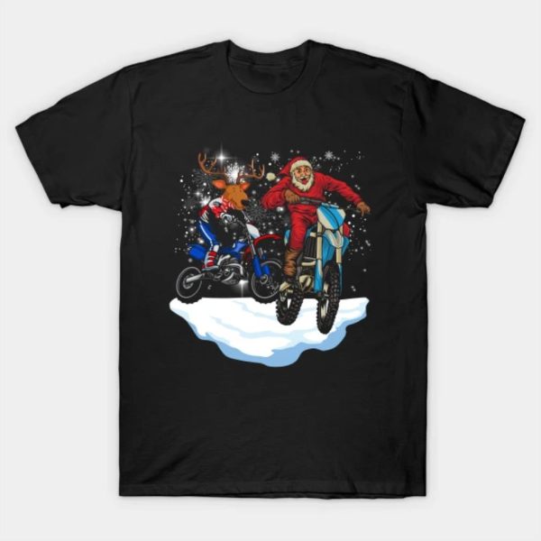 Motocross Santa and Reindeer funny Merry Christmas 2022 T-shirt