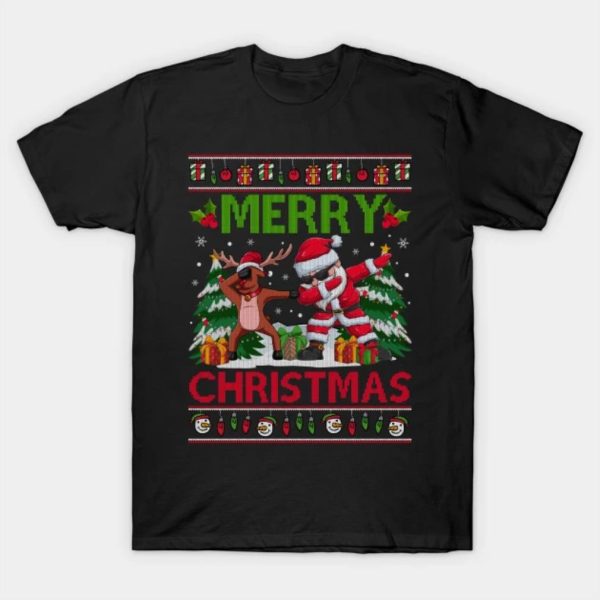 Snowman tree Reindeer dabbing Santa Merry Christmas 2022 T-shirt