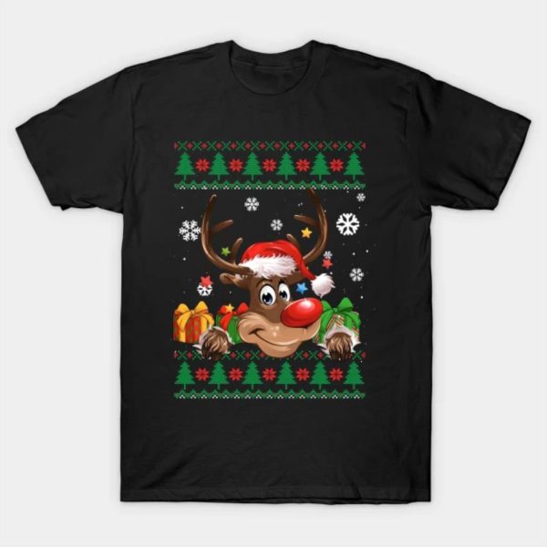 Ugly Reindeer Santa hat Merry Christmas 2022 T-shirt