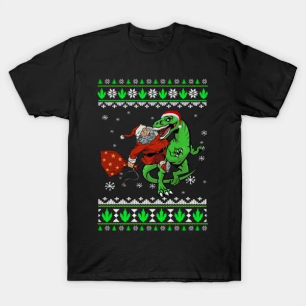 Ugly Santa riding Dinosaur T-Rex Merry Christmas 2022 T-shirt