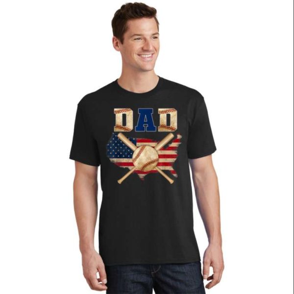 Vintage Proud Baseball And Softball Dad American Flag T-Shirt – The Best Shirts For Dads In 2023 – Cool T-shirts