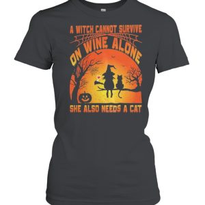 A Witch Cannot Survive On Wine Alone She Also Needs A Cat Halloween shirt