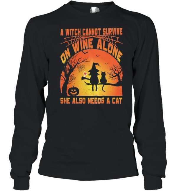 A Witch Cannot Survive On Wine Alone She Also Needs A Cat Halloween shirt