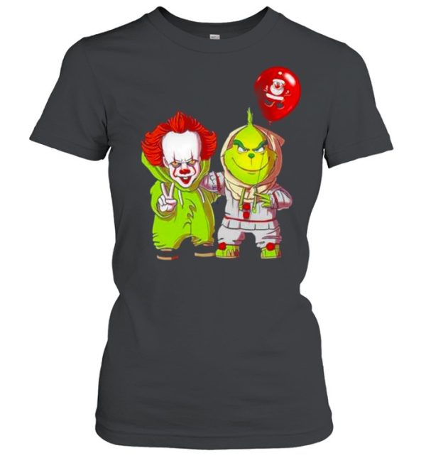 Baby Pennywise And Baby Grinch Merry Christmas Shirt