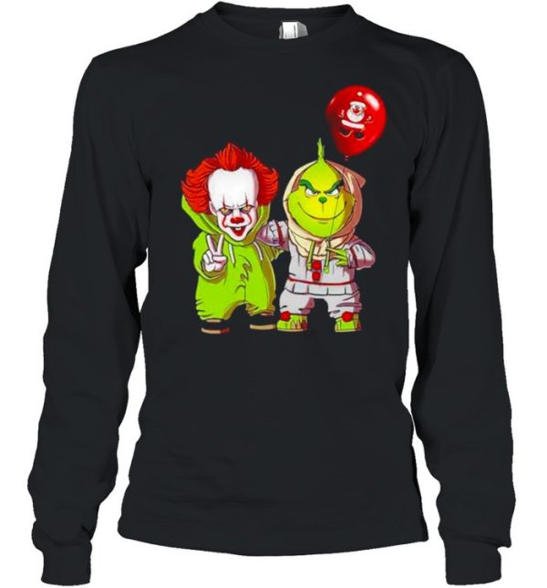 Baby Pennywise And Baby Grinch Merry Christmas Shirt