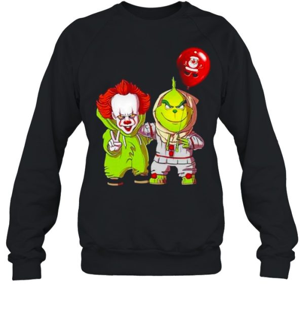 Baby Pennywise And Baby Grinch Merry Christmas Shirt