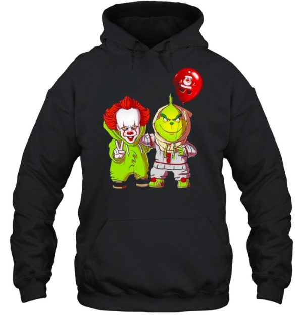 Baby Pennywise And Baby Grinch Merry Christmas Shirt