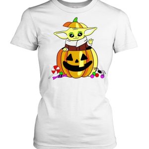 Baby Yoda in pumpkin happy Halloween shirt