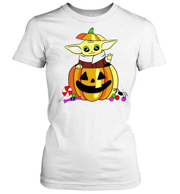 Baby Yoda in pumpkin happy Halloween shirt